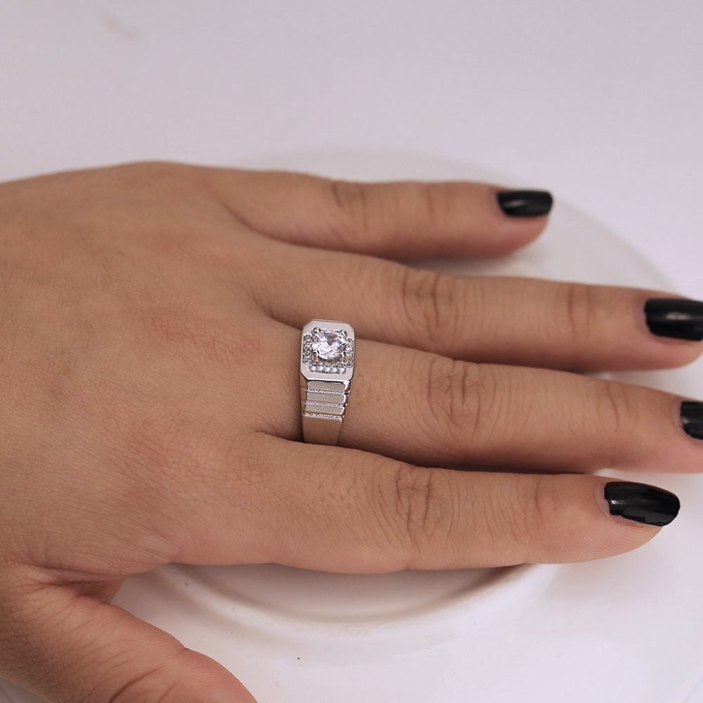 925 Silver Plated Round Shaped Cut CZ Fashionable Ring, FB16FA1101
